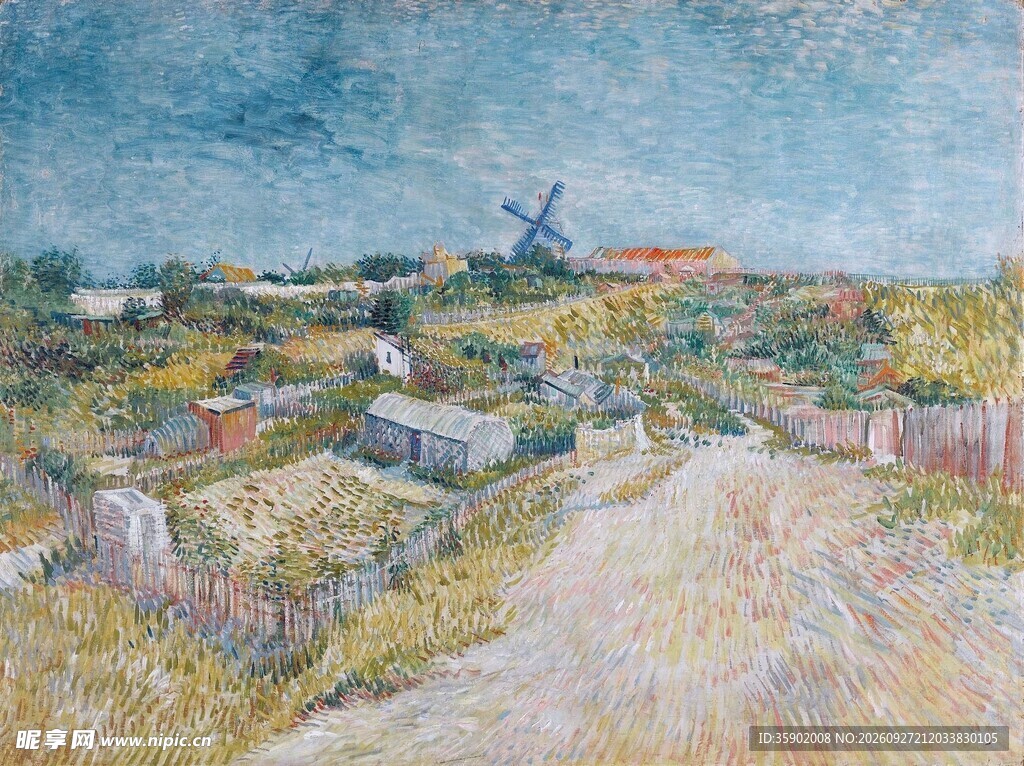 乡村郊野风车风景油画