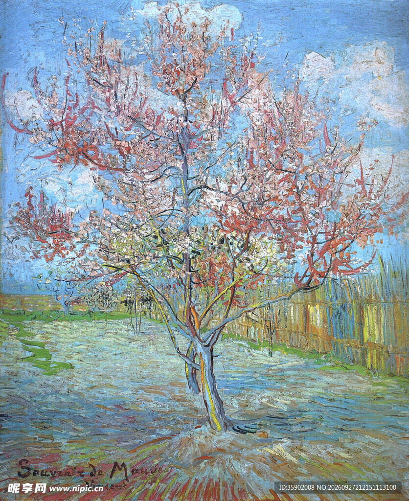 春日桃花树油画