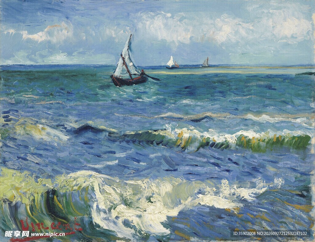 印象派海景帆船油画