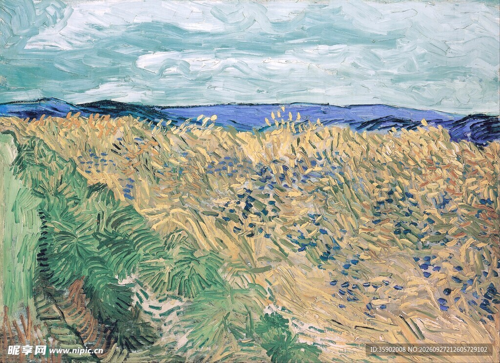 郊外麦田风景油画