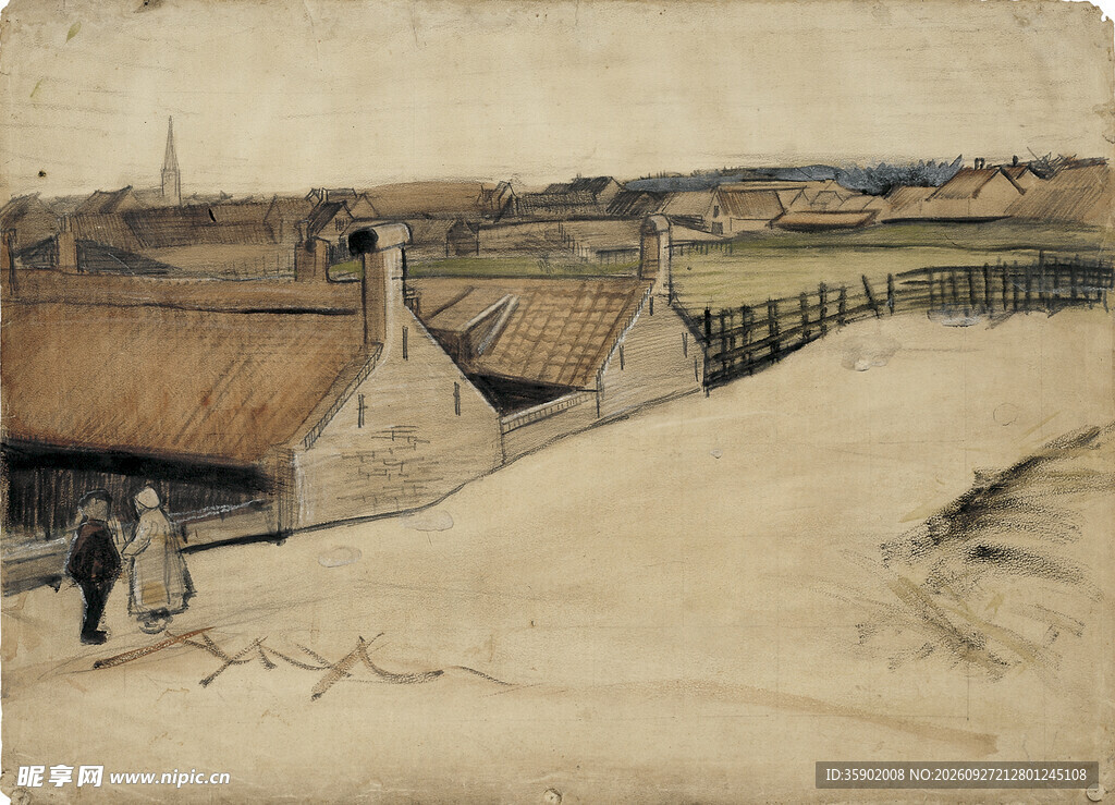 复古乡村郊野风景绘画