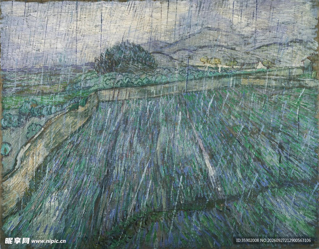 雨雾郊野田园油画