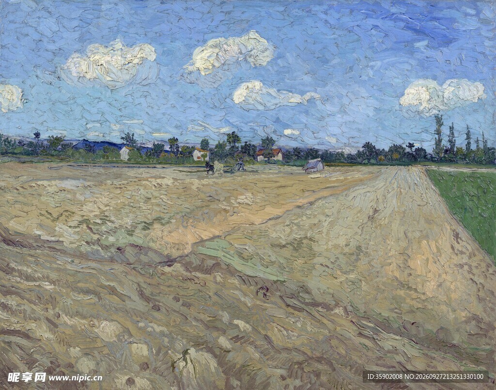 平原田野风景油画