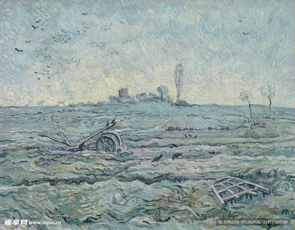 雾色郊野风景油画