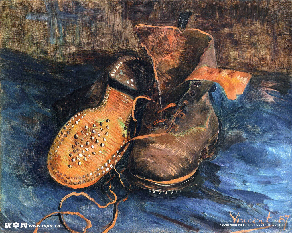 旧皮鞋静物油画