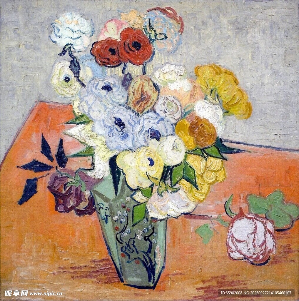 瓶中鲜花静物油画