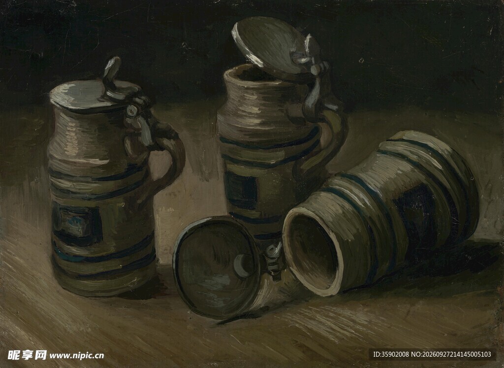 复古酒壶静物油画