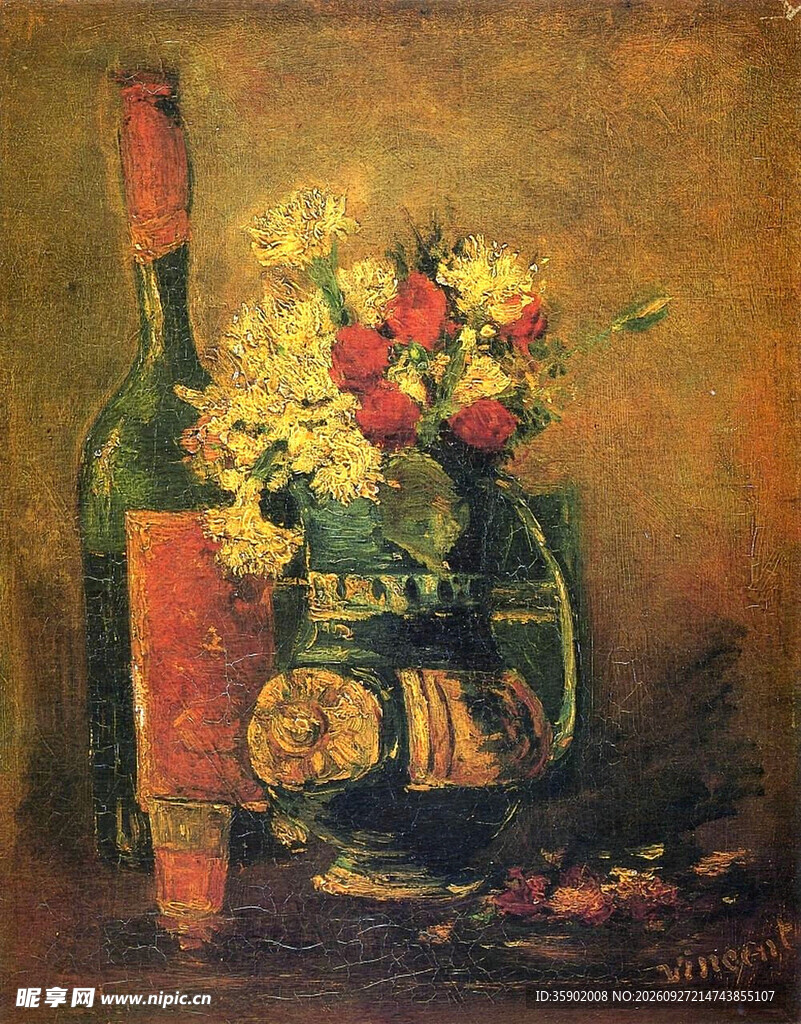 静物酒瓶花卉油画