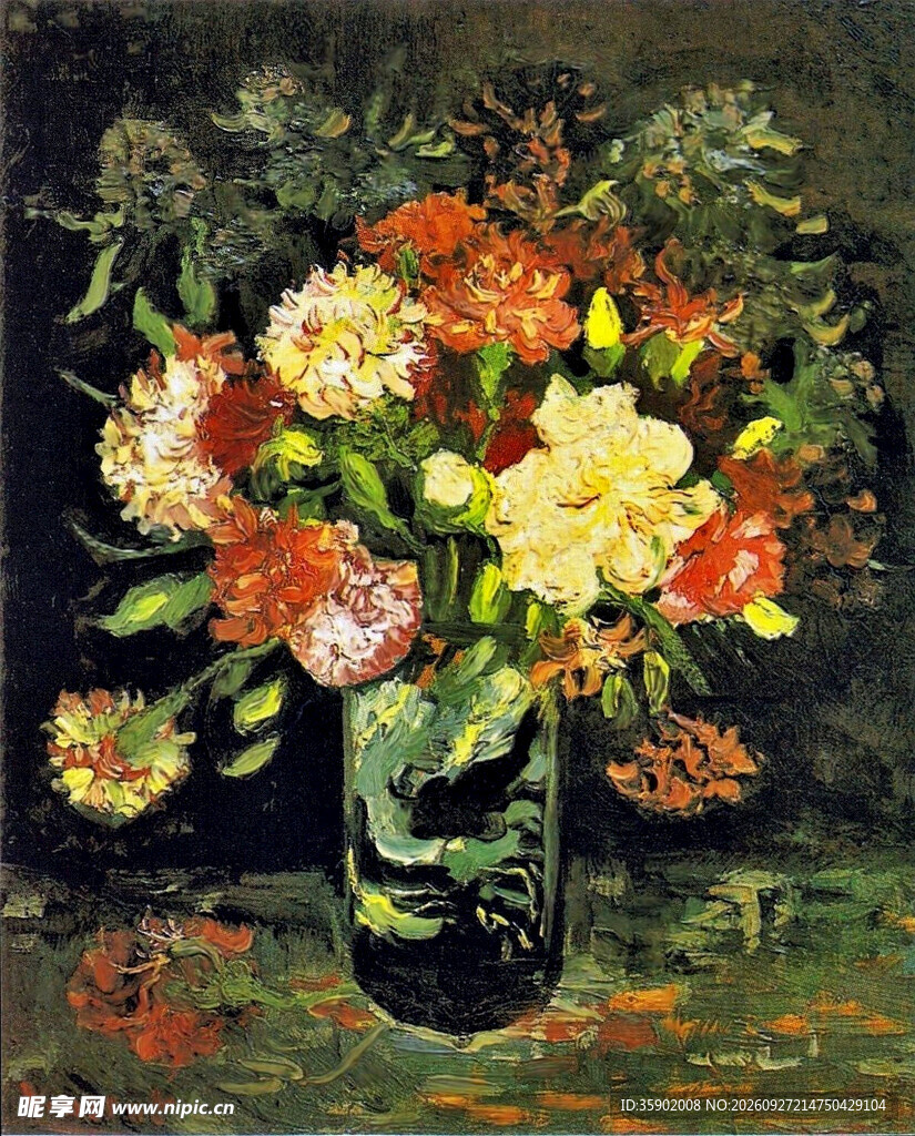 瓶中花卉静物油画