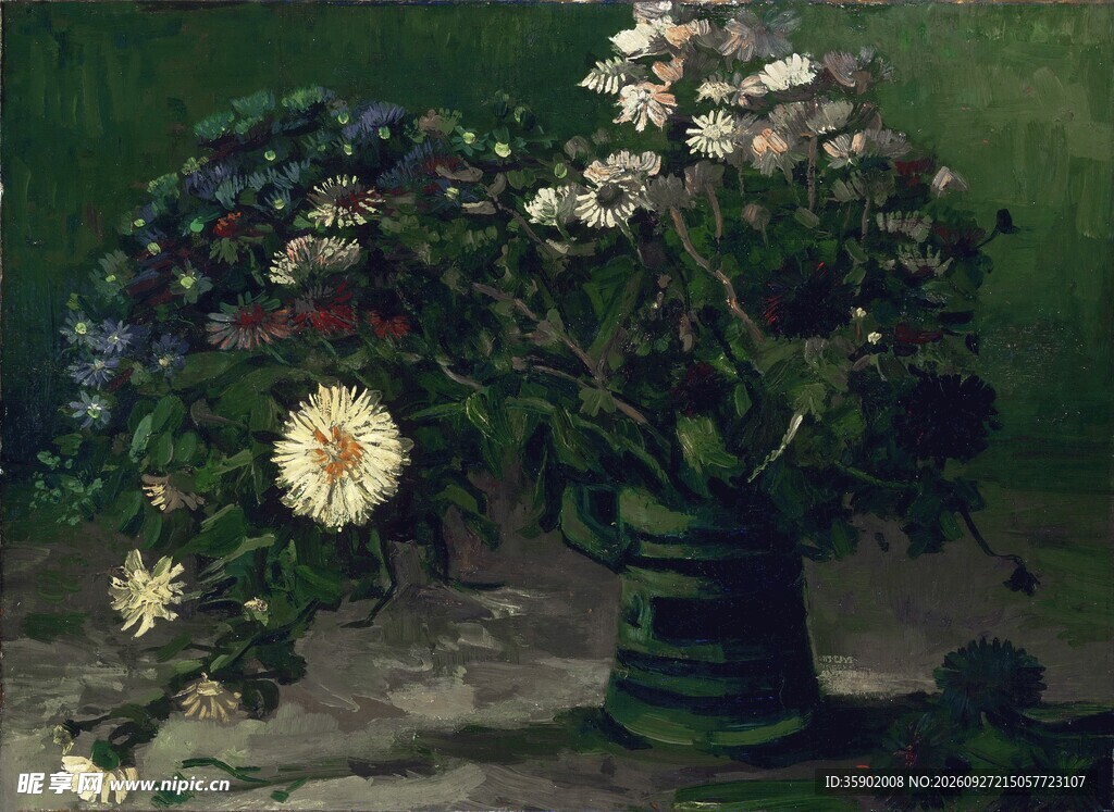 瓶中花卉静物油画