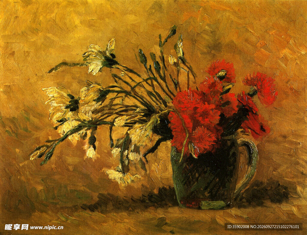 瓶中花卉静物油画