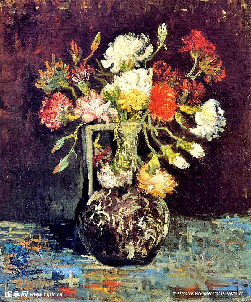 瓶中鲜花静物油画
