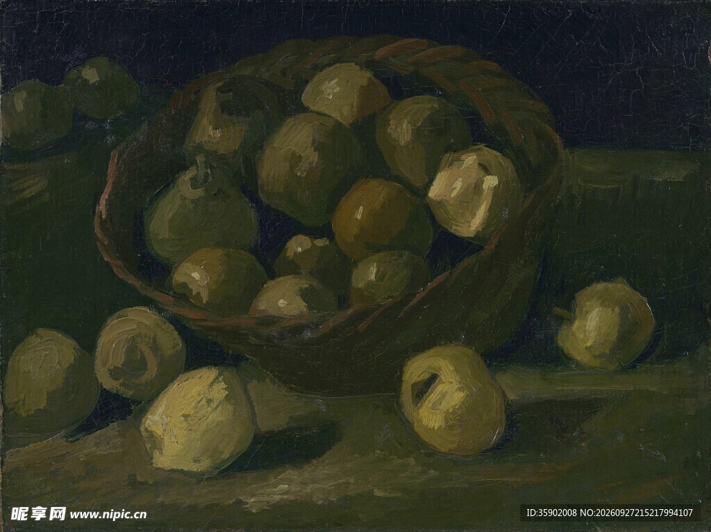 篮中果实静物油画
