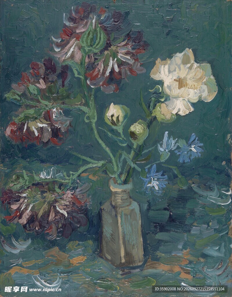 瓶中花卉静物油画