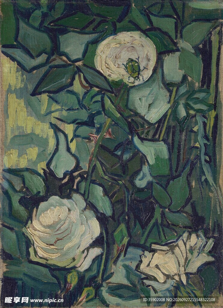 白玫瑰静物油画