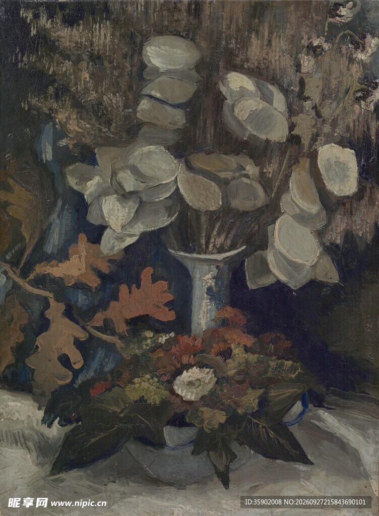 瓶中花卉静物油画