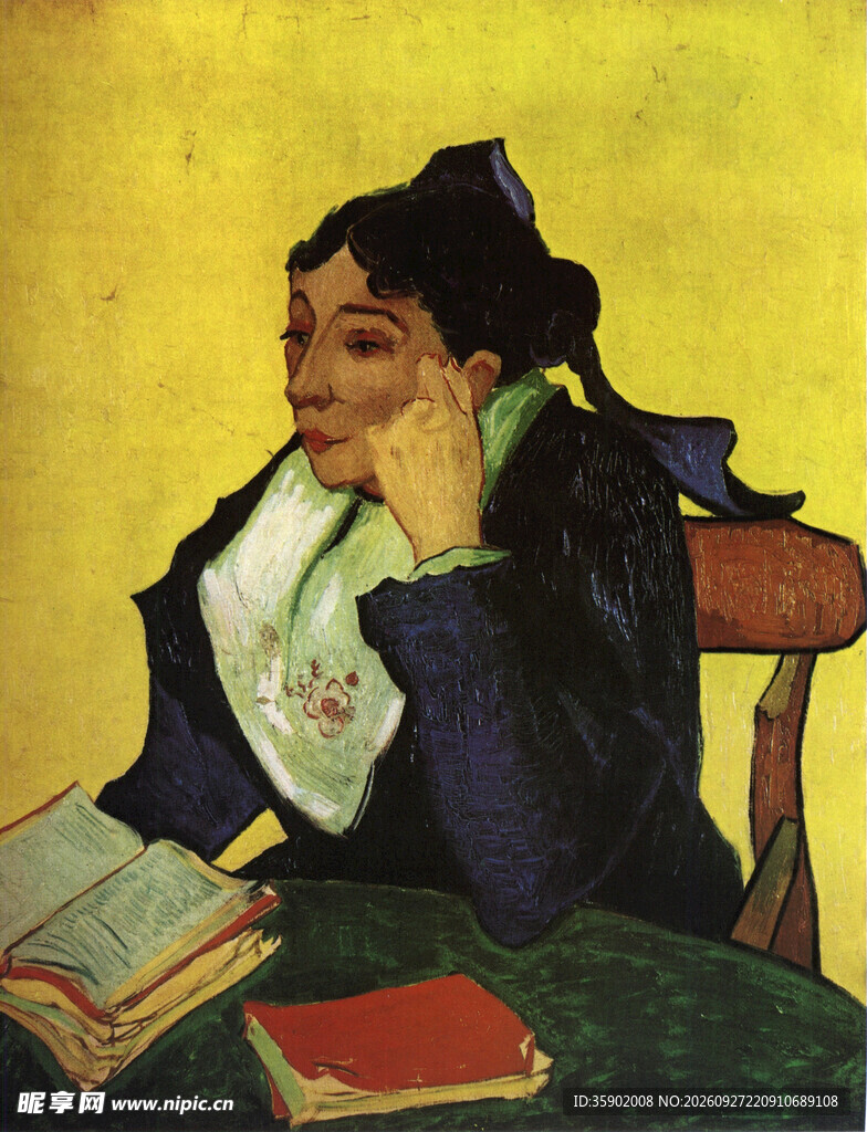 托腮读书女子油画