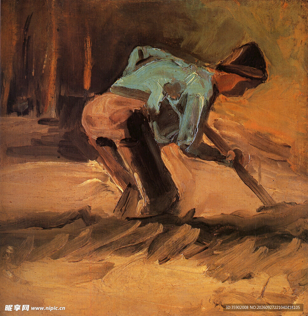 田间劳作农民油画