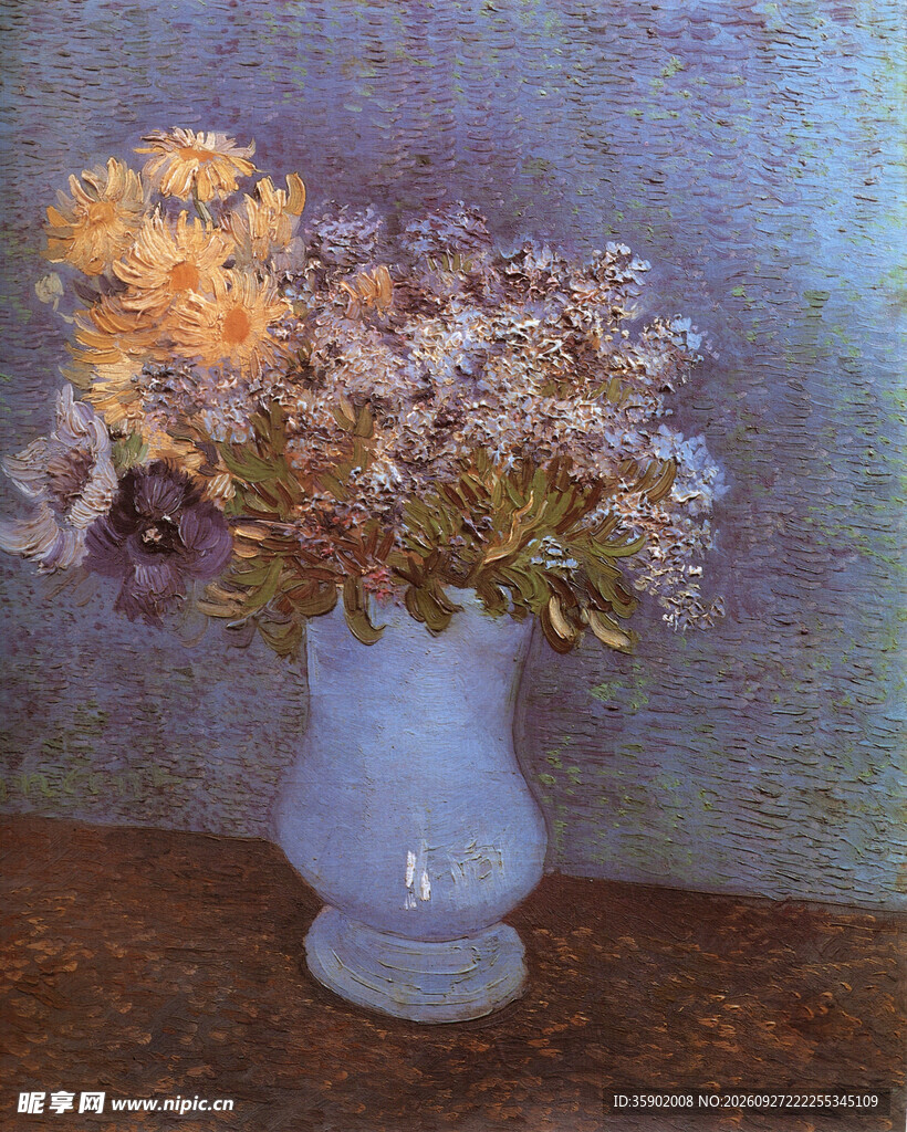 瓶中花卉静物油画