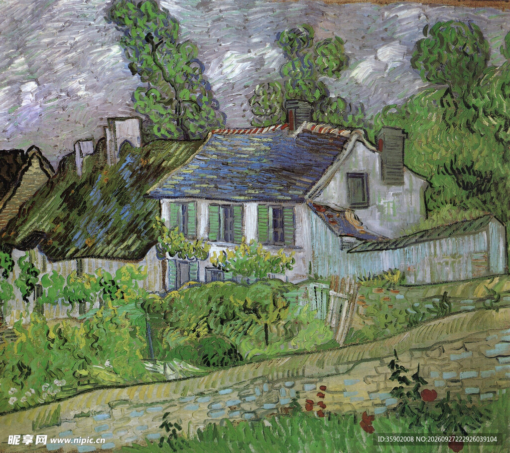 乡村小屋风景油画