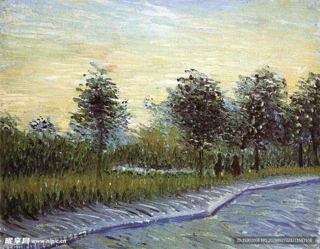 郊野黄昏风景油画