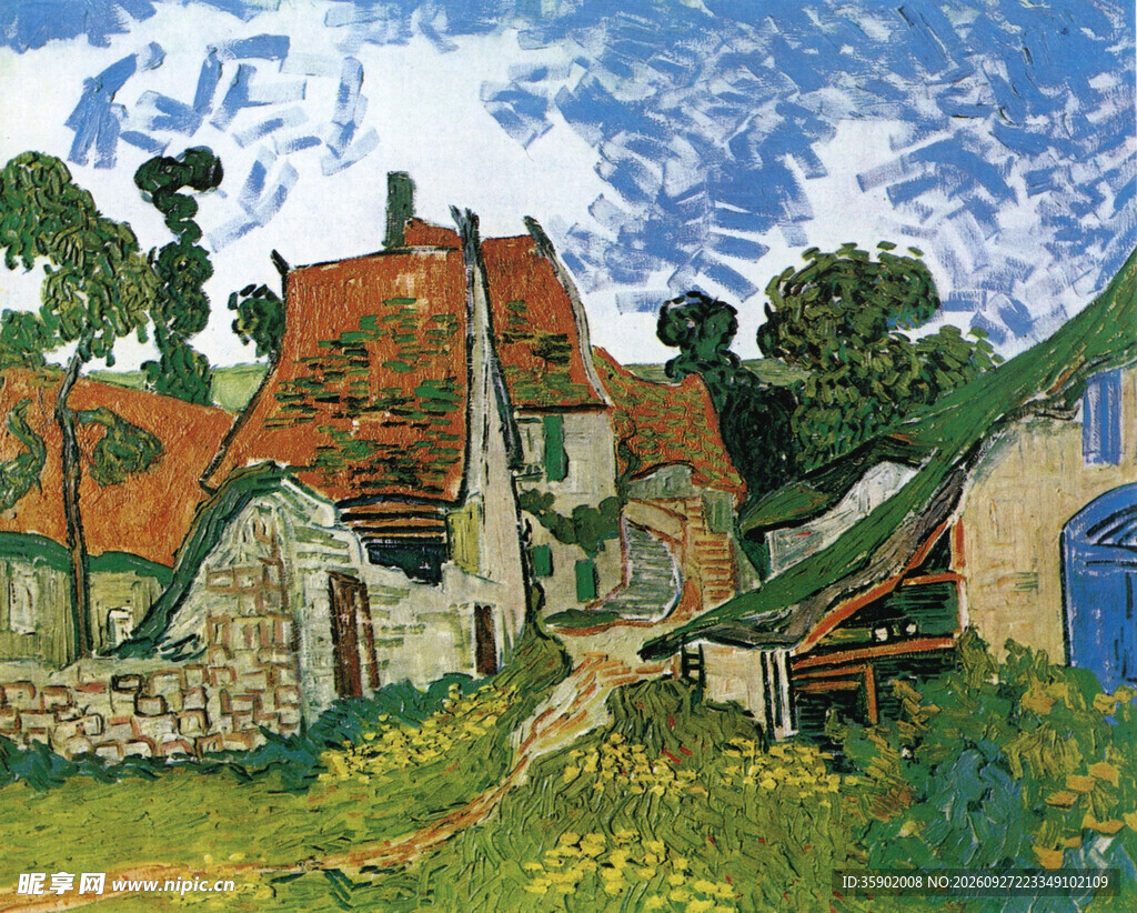 乡村小屋风景油画