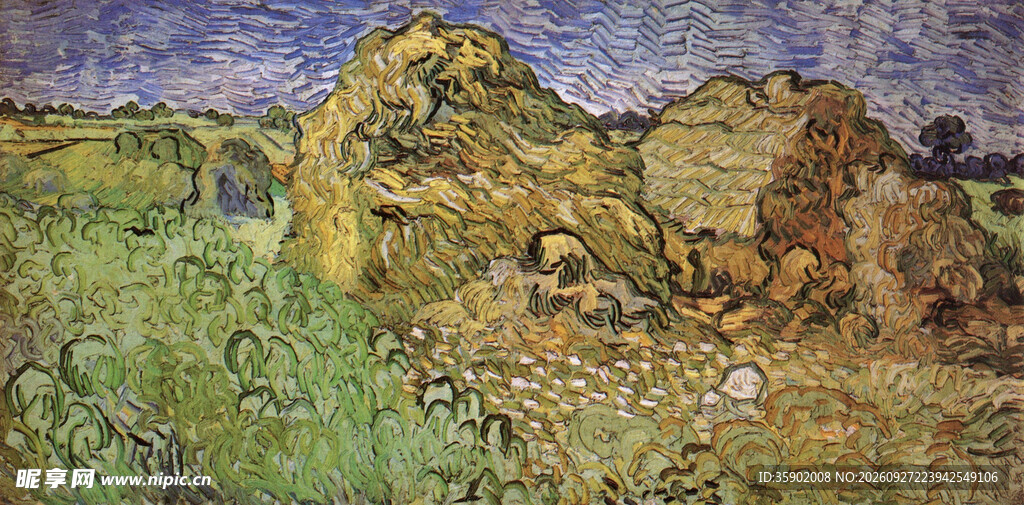 田野草垛印象油画