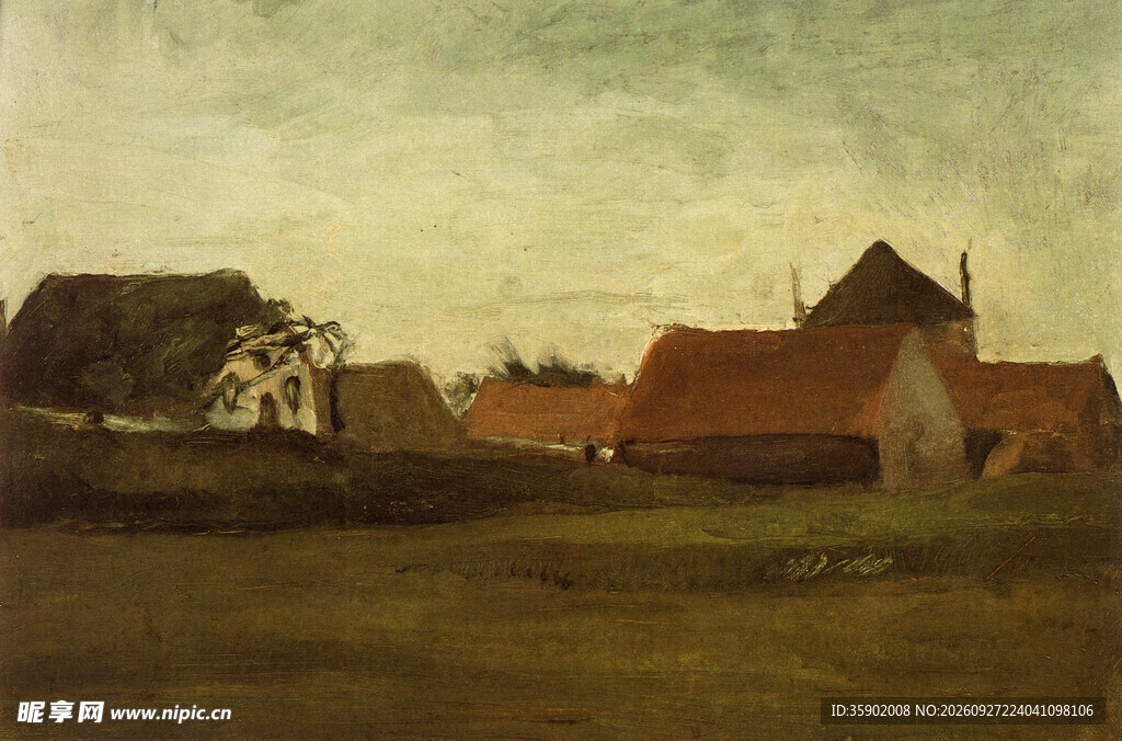 乡野村落复古风景画