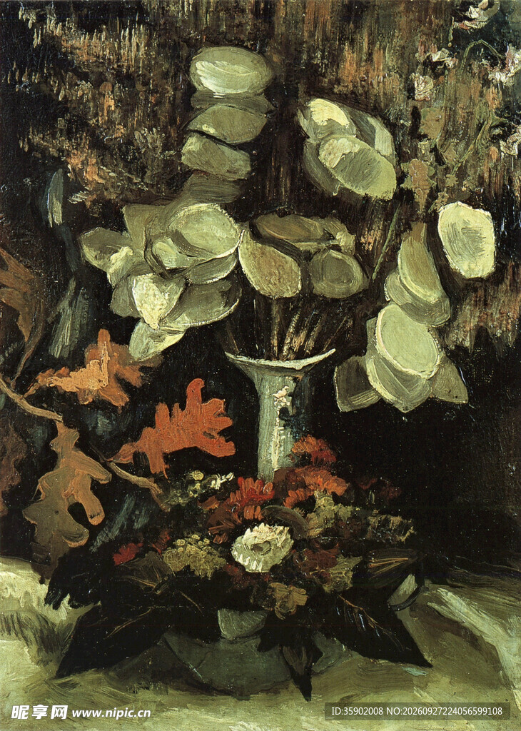 复古瓶花静物油画