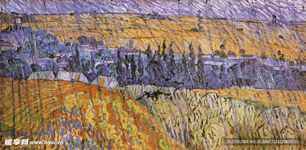 秋日田野风景油画