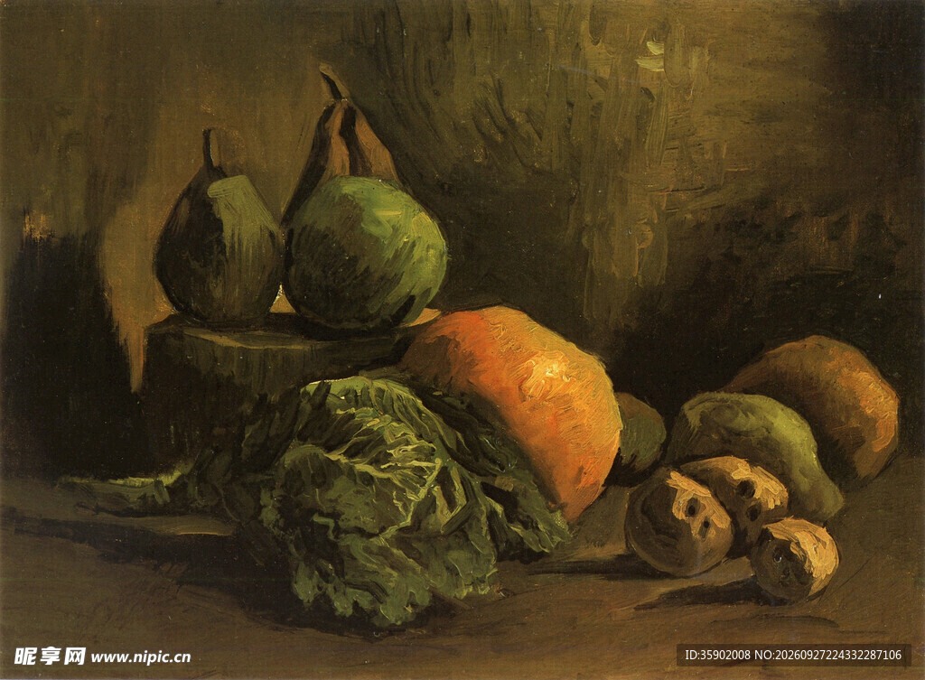 复古果蔬静物油画