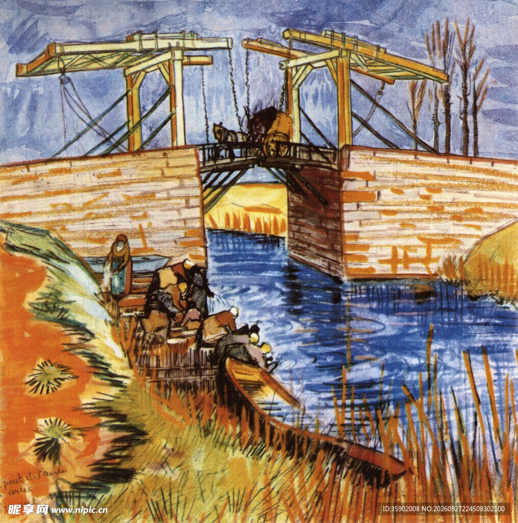 梵高吊桥风景油画