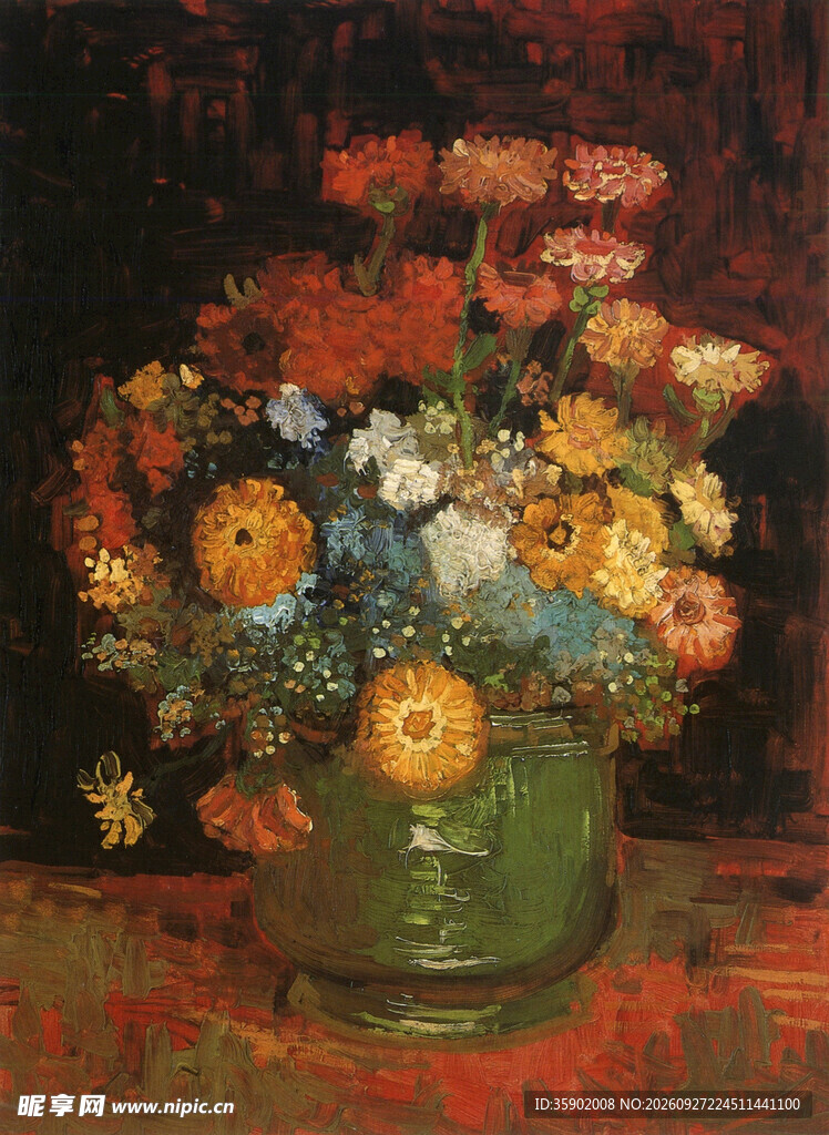 瓶中花卉静物油画