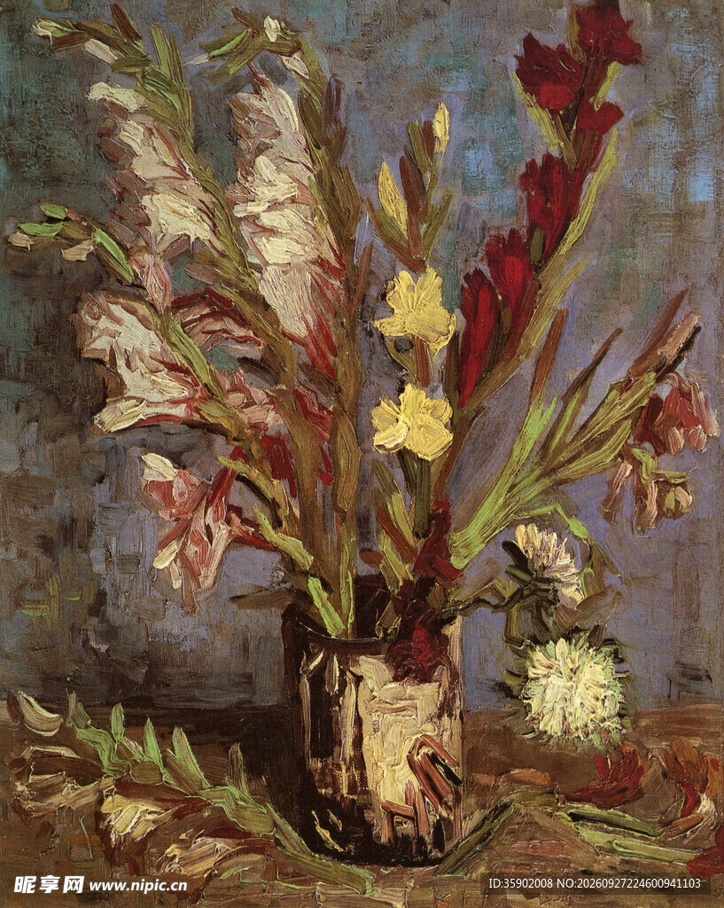 瓶中剑兰花束静物油画