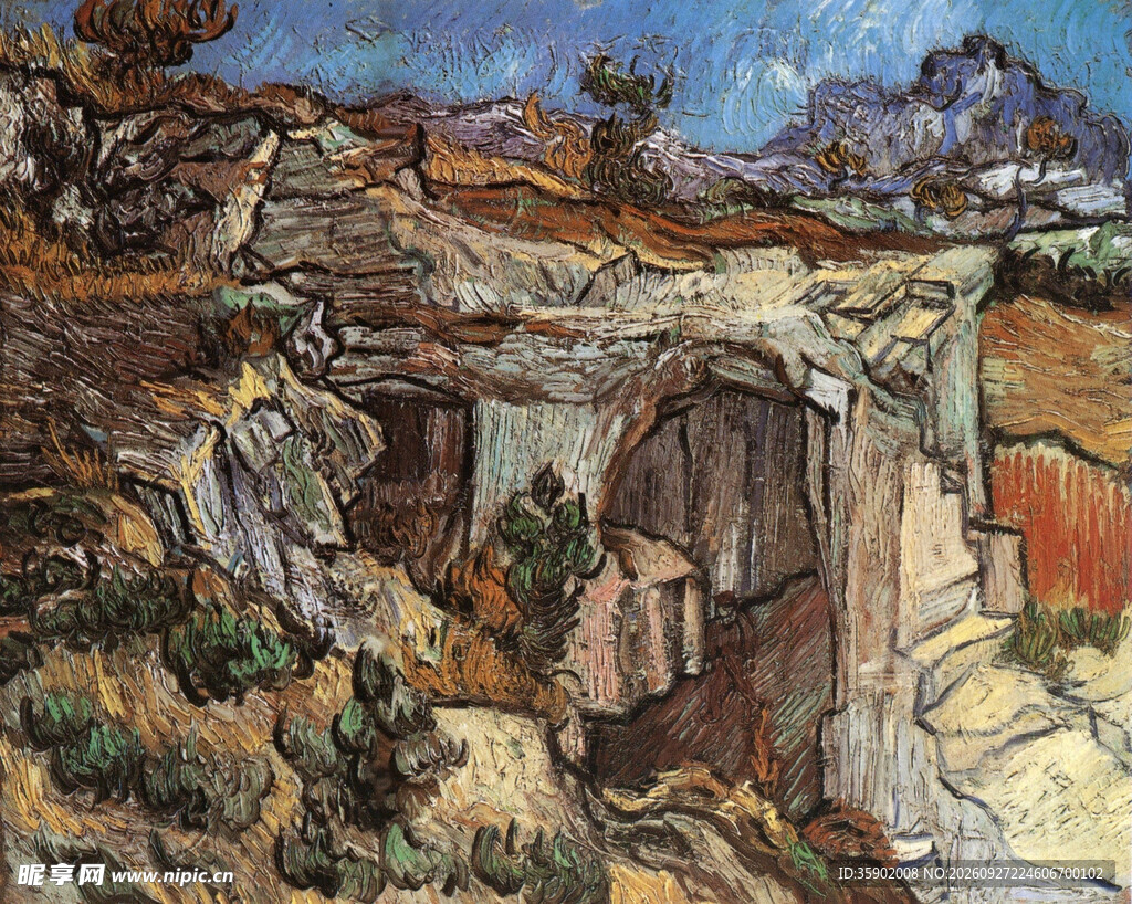 乡村窑洞风景油画