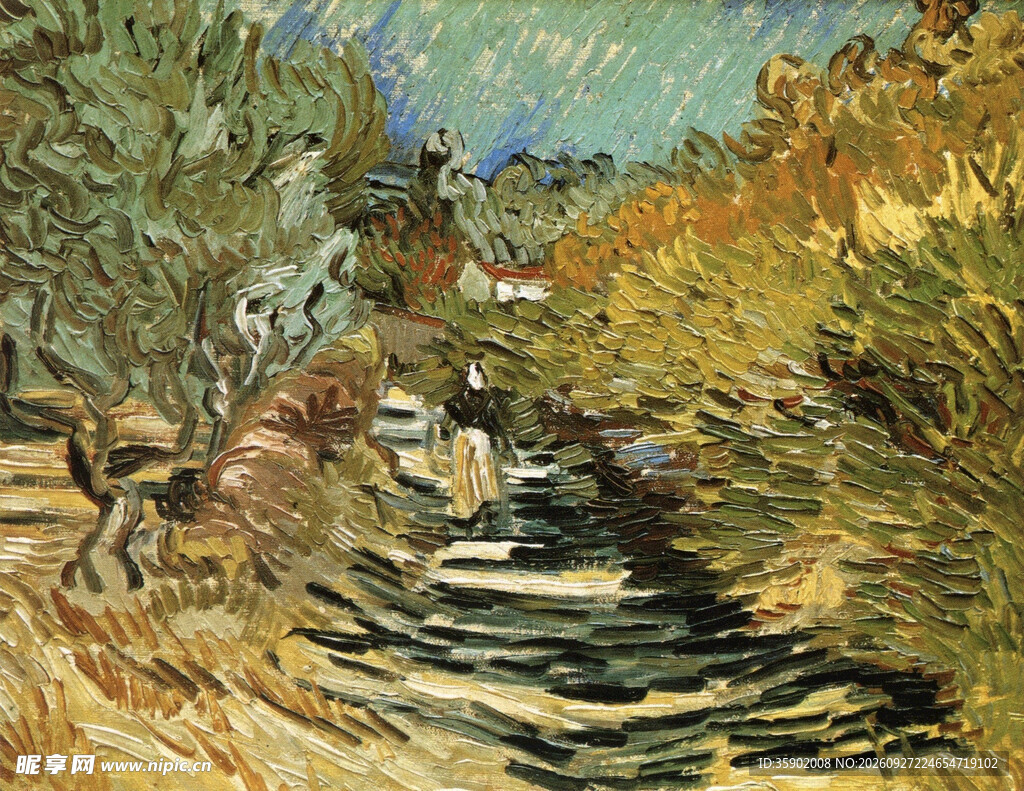 印象派乡村河畔风景油画