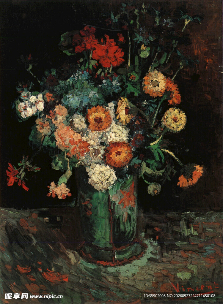 瓶中花卉静物油画