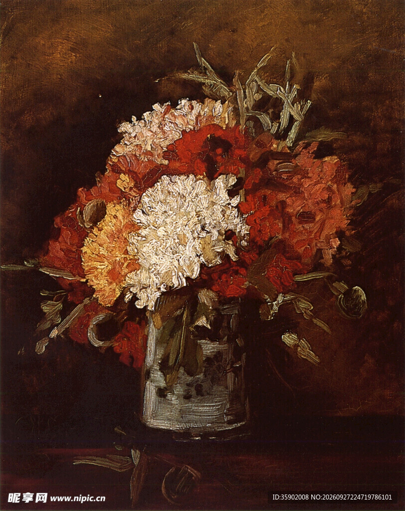 瓶中花卉静物油画