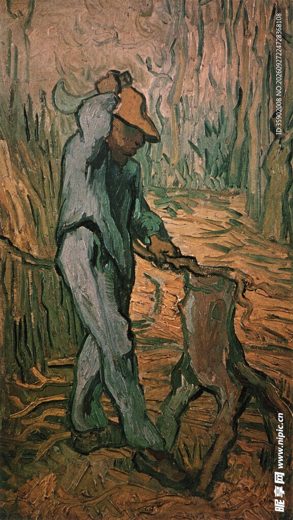 田间劳作农民油画