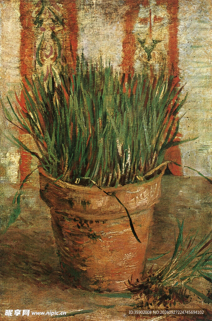 盆栽绿植静物油画