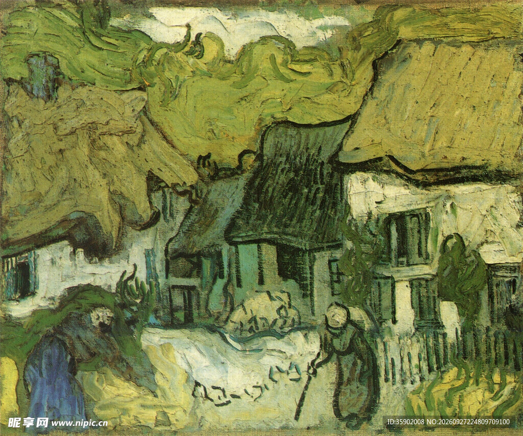 梵高乡村农舍风景油画
