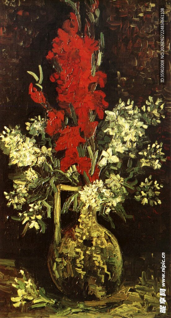 瓶插花卉静物油画