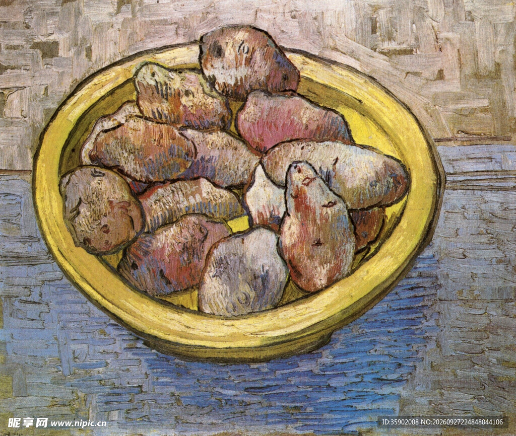 盘中土豆静物油画