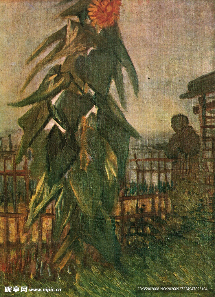庭院芭蕉复古油画