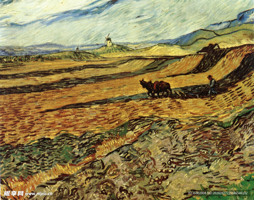 田野耕作风景油画