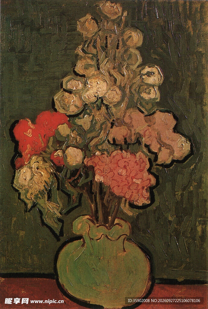 复古瓶花静物油画