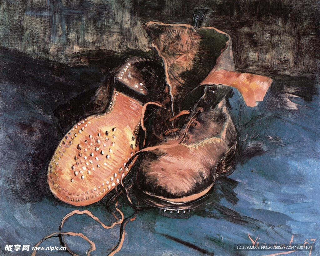 旧皮鞋静物油画