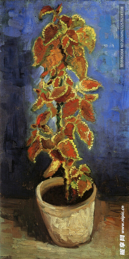 梵高复古盆栽静物油画