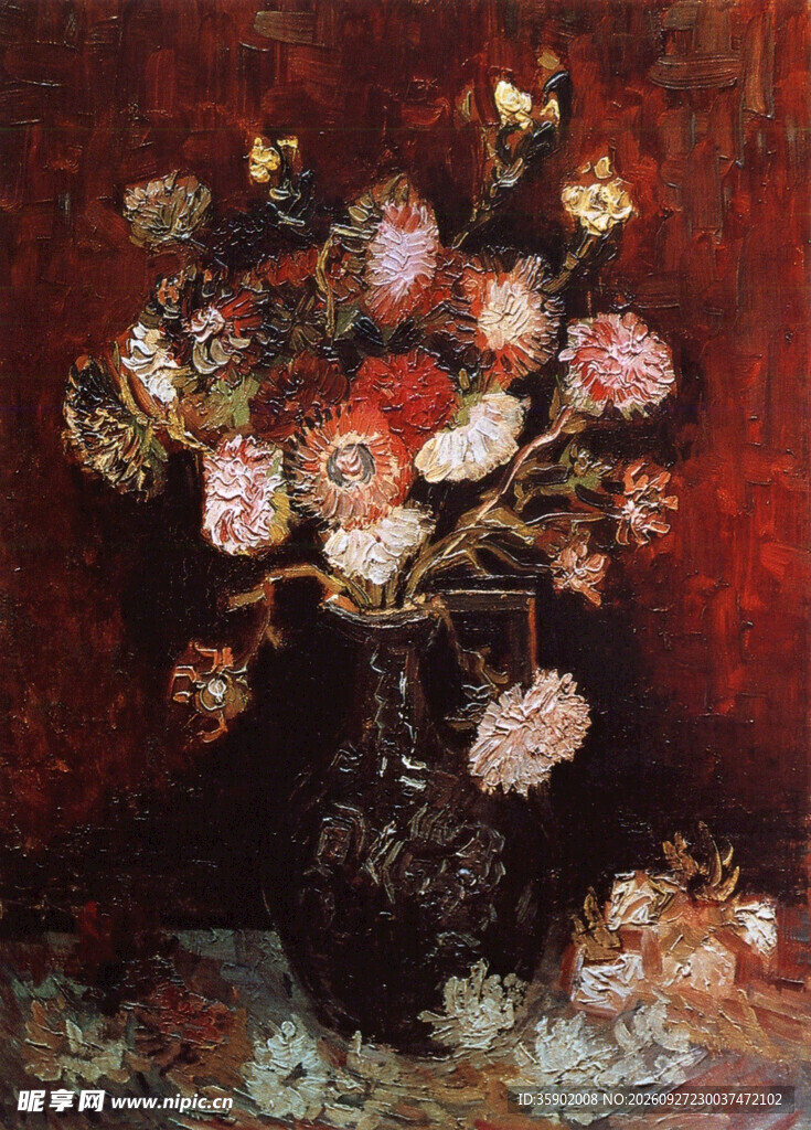 瓶中花卉静物油画