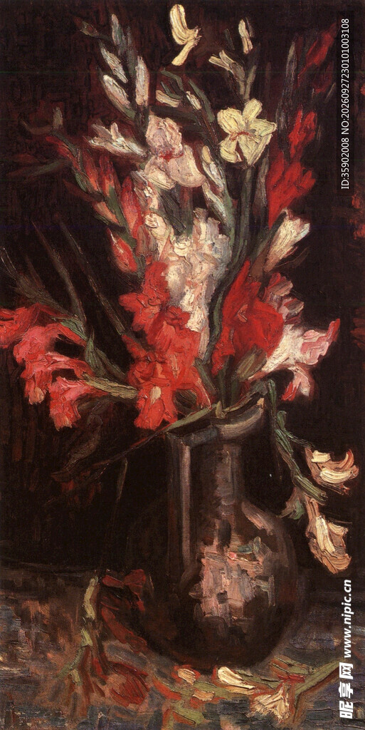 瓶中花卉静物油画